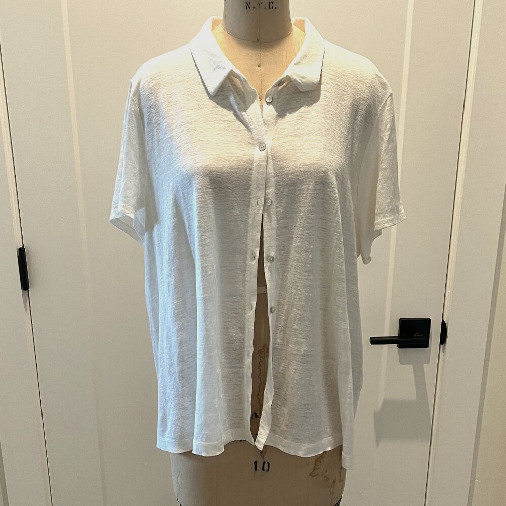 Eileen Fisher 100% Organic Linen Button Down Top, Sz XL